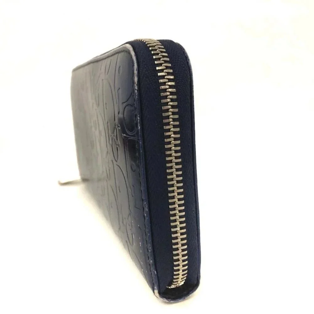 Christian Dior Oblique Trotter Patent Leather Zippy Long Wallet Blue/3BA0610